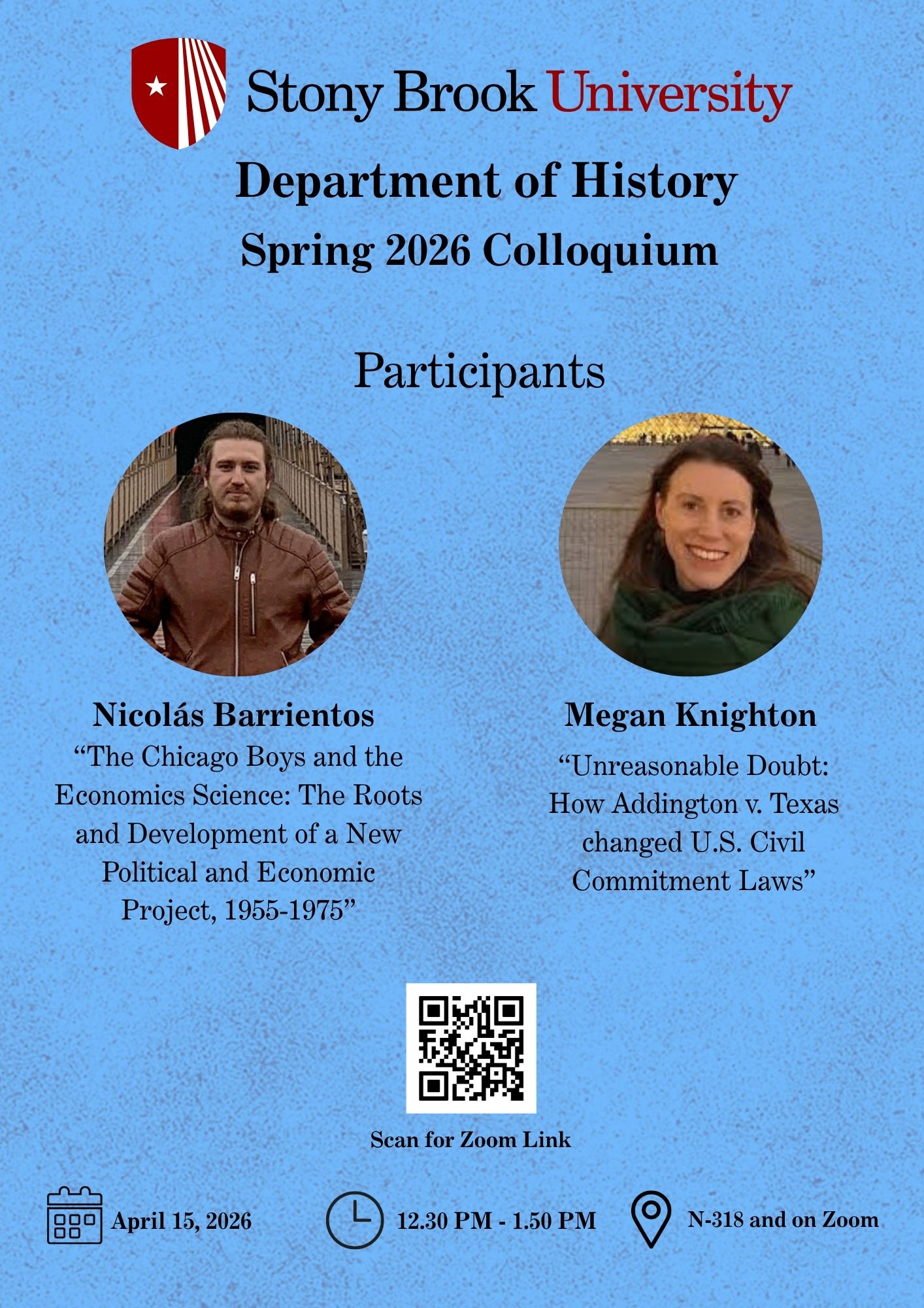 Event poster for Spring 2026 graduate student colloquium series