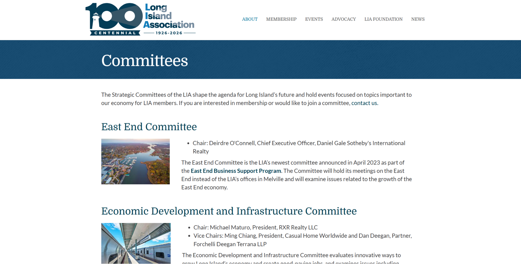 Screenshot of Long Island Association website homepage.