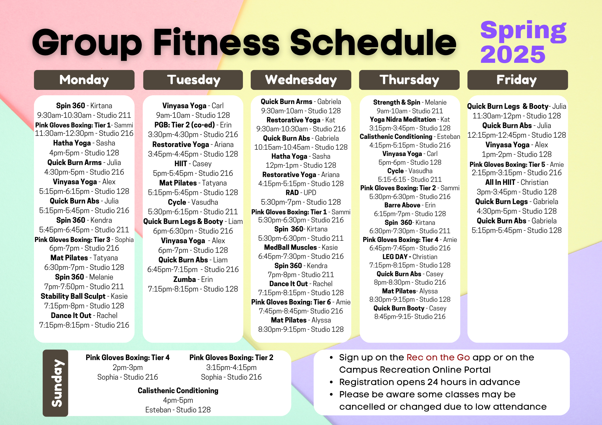 Spring 2025  group fitness schedule